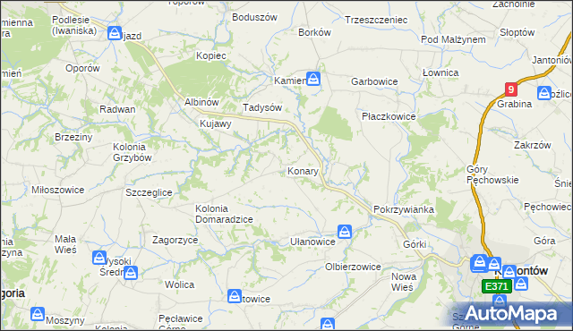 mapa Konary gmina Klimontów, Konary gmina Klimontów na mapie Targeo