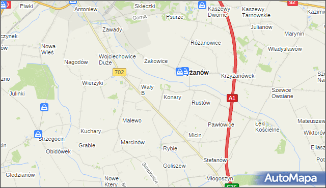 mapa Konary gmina Krzyżanów, Konary gmina Krzyżanów na mapie Targeo