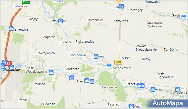 mapa Konary gmina Wodzisław, Konary gmina Wodzisław na mapie Targeo