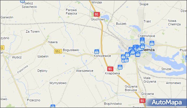 mapa Kończewice gmina Chełmża, Kończewice gmina Chełmża na mapie Targeo