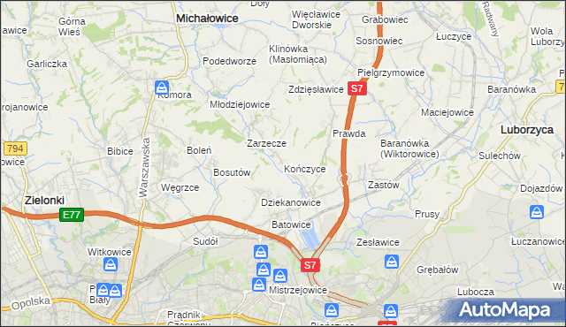 mapa Kończyce gmina Michałowice, Kończyce gmina Michałowice na mapie Targeo