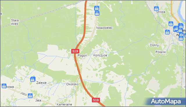 mapa Kończyce gmina Nisko, Kończyce gmina Nisko na mapie Targeo