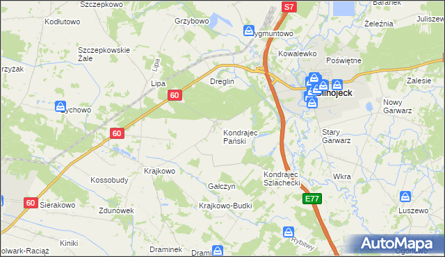 mapa Kondrajec Pański, Kondrajec Pański na mapie Targeo