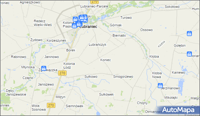 mapa Koniec gmina Lubraniec, Koniec gmina Lubraniec na mapie Targeo