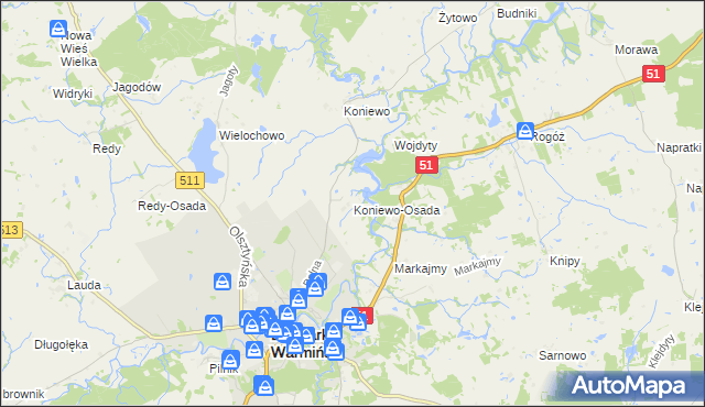 mapa Koniewo-Osada, Koniewo-Osada na mapie Targeo