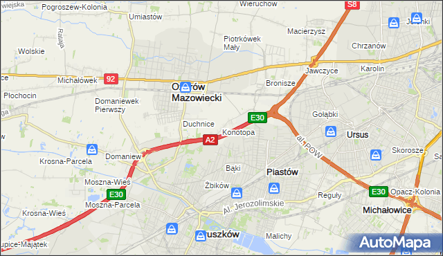 mapa Konotopa gmina Ożarów Mazowiecki, Konotopa gmina Ożarów Mazowiecki na mapie Targeo