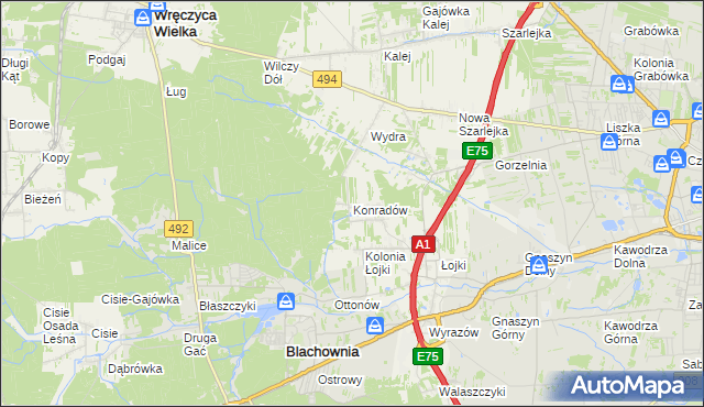 mapa Konradów gmina Blachownia, Konradów gmina Blachownia na mapie Targeo