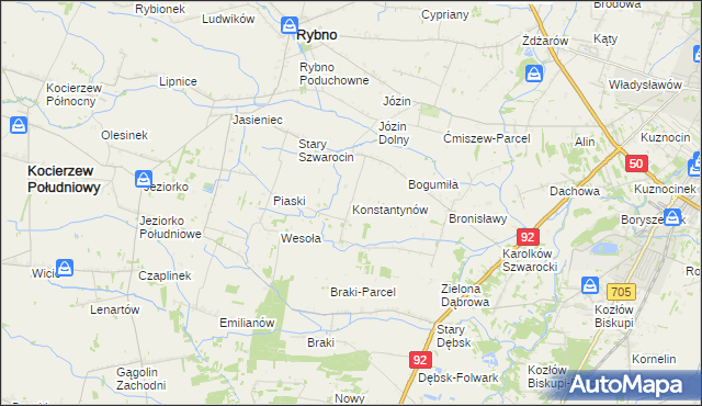 mapa Konstantynów gmina Rybno, Konstantynów gmina Rybno na mapie Targeo