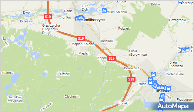 mapa Kopce gmina Janów Lubelski, Kopce gmina Janów Lubelski na mapie Targeo