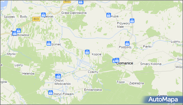 mapa Kopcie gmina Domanice, Kopcie gmina Domanice na mapie Targeo
