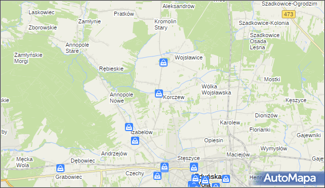 mapa Korczew gmina Zduńska Wola, Korczew gmina Zduńska Wola na mapie Targeo