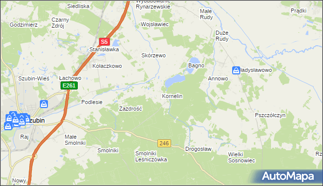 mapa Kornelin gmina Szubin, Kornelin gmina Szubin na mapie Targeo