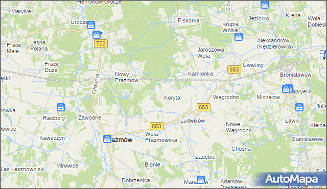 mapa Koryta gmina Prażmów, Koryta gmina Prażmów na mapie Targeo