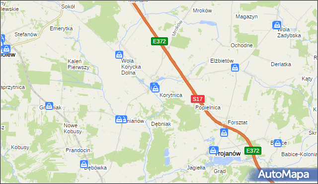 mapa Korytnica gmina Trojanów, Korytnica gmina Trojanów na mapie Targeo