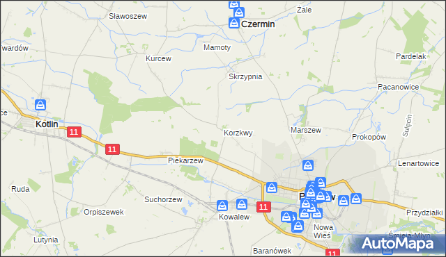 mapa Korzkwy, Korzkwy na mapie Targeo