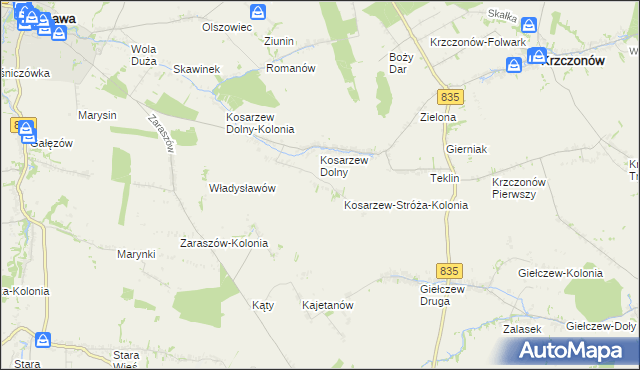 mapa Kosarzew-Stróża, Kosarzew-Stróża na mapie Targeo