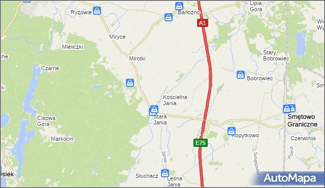 mapa Kościelna Jania, Kościelna Jania na mapie Targeo