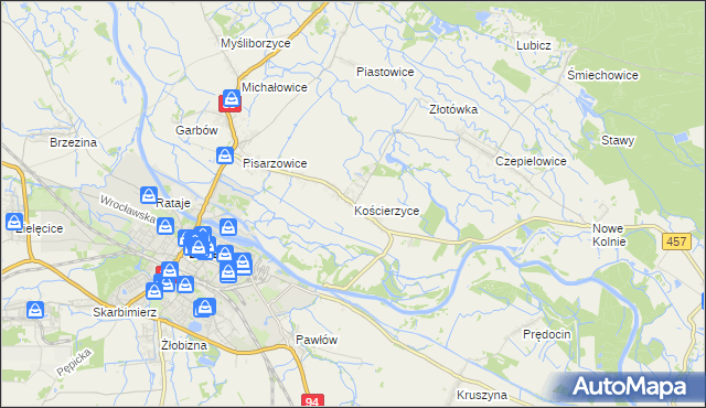 mapa Kościerzyce, Kościerzyce na mapie Targeo