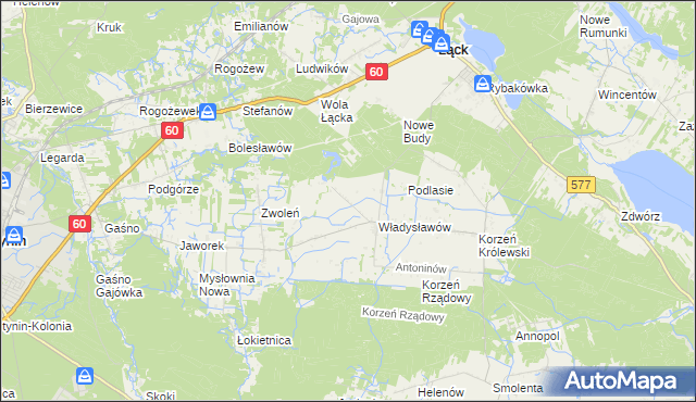 mapa Kościuszków gmina Łąck, Kościuszków gmina Łąck na mapie Targeo