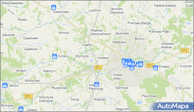 mapa Kosewo gmina Nasielsk, Kosewo gmina Nasielsk na mapie Targeo