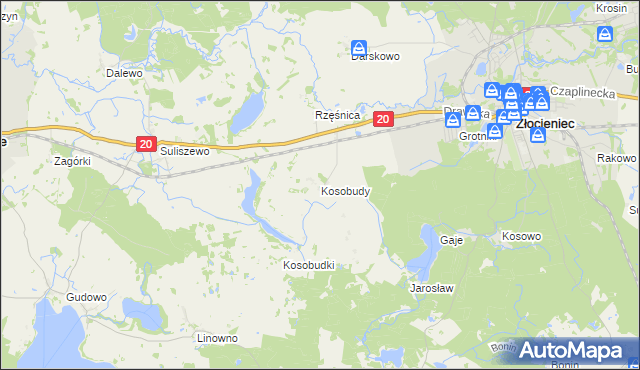 mapa Kosobudy gmina Złocieniec, Kosobudy gmina Złocieniec na mapie Targeo