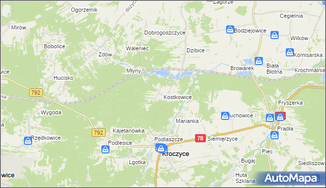 mapa Kostkowice gmina Kroczyce, Kostkowice gmina Kroczyce na mapie Targeo