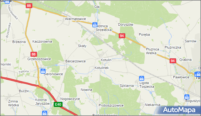 mapa Kotulin gmina Toszek, Kotulin gmina Toszek na mapie Targeo