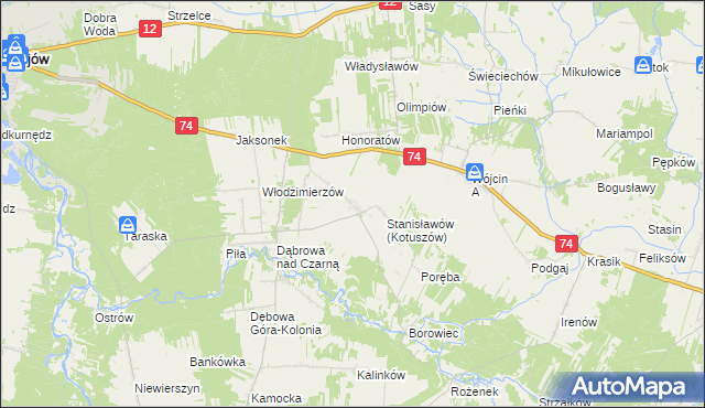 mapa Kotuszów gmina Aleksandrów, Kotuszów gmina Aleksandrów na mapie Targeo