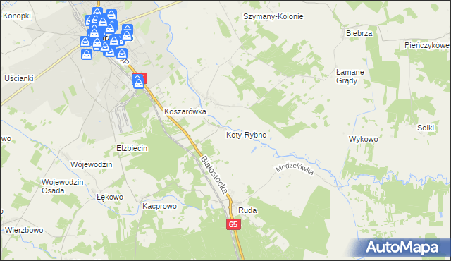 mapa Koty-Rybno, Koty-Rybno na mapie Targeo