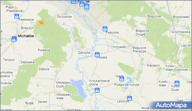 mapa Kowala gmina Pińczów, Kowala gmina Pińczów na mapie Targeo