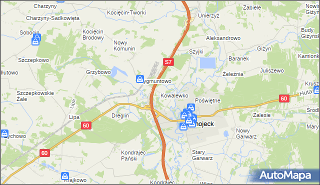 mapa Kowalewko gmina Glinojeck, Kowalewko gmina Glinojeck na mapie Targeo