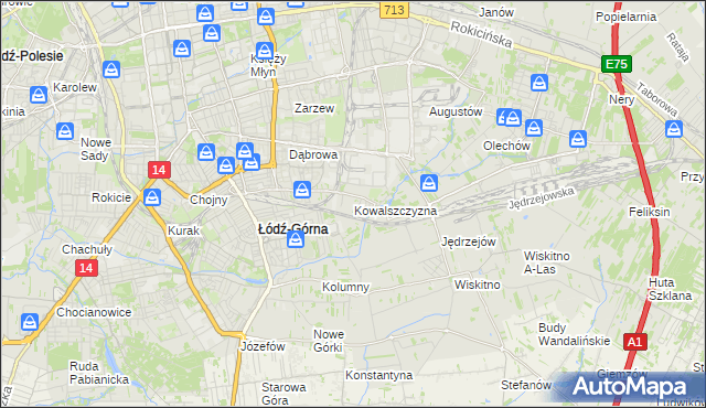 mapa Kowalszczyzna gmina Łódź, Kowalszczyzna gmina Łódź na mapie Targeo