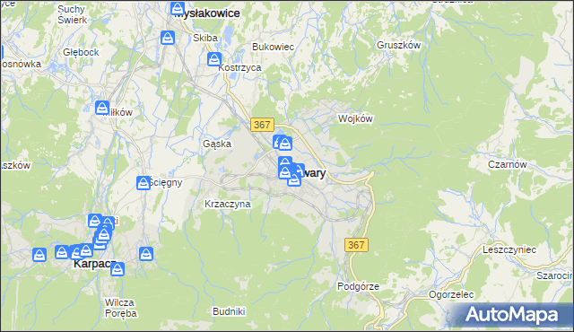 mapa Kowary powiat jeleniogórski, Kowary powiat jeleniogórski na mapie Targeo