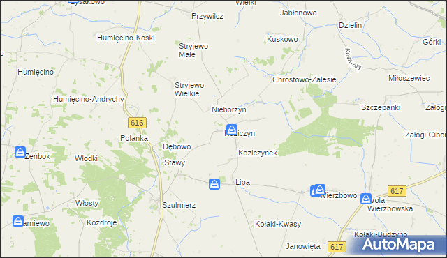 mapa Koziczyn gmina Regimin, Koziczyn gmina Regimin na mapie Targeo