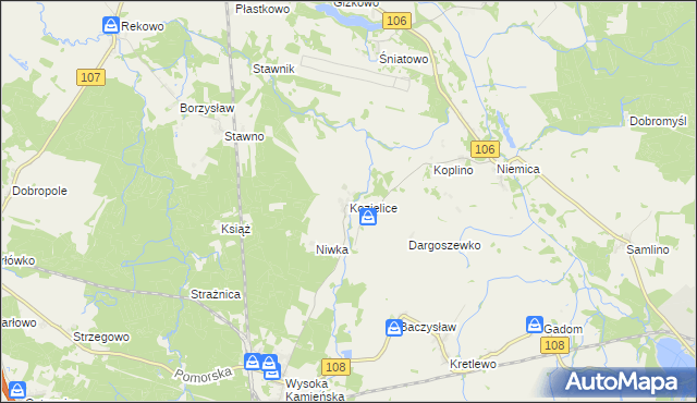 mapa Kozielice gmina Golczewo, Kozielice gmina Golczewo na mapie Targeo