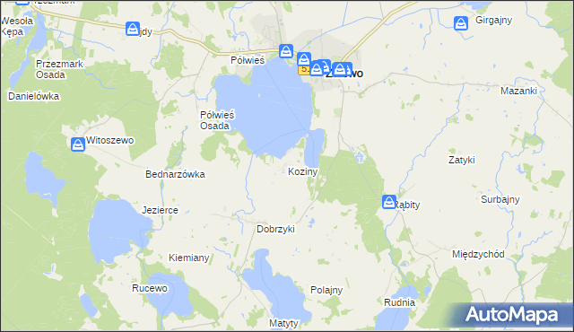 mapa Koziny gmina Zalewo, Koziny gmina Zalewo na mapie Targeo