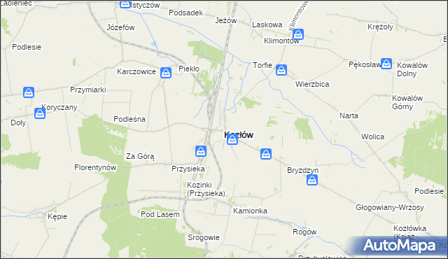 mapa Kozłów powiat miechowski, Kozłów powiat miechowski na mapie Targeo