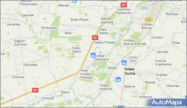 mapa Kozłów Szlachecki, Kozłów Szlachecki na mapie Targeo