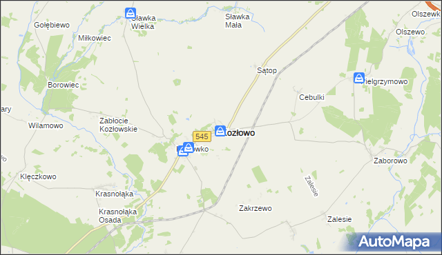 mapa Kozłowo powiat nidzicki, Kozłowo powiat nidzicki na mapie Targeo