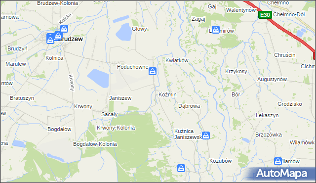 mapa Koźmin gmina Brudzew, Koźmin gmina Brudzew na mapie Targeo