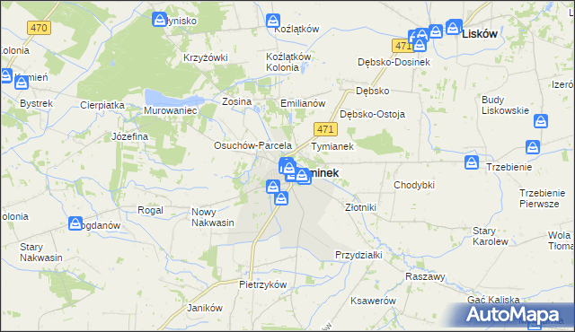 mapa Koźminek powiat kaliski, Koźminek powiat kaliski na mapie Targeo