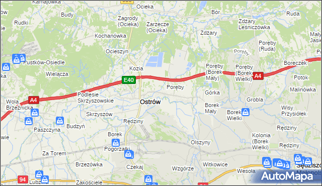 mapa Kozodrza, Kozodrza na mapie Targeo