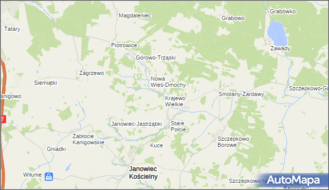 mapa Krajewo Wielkie gmina Janowiec Kościelny, Krajewo Wielkie gmina Janowiec Kościelny na mapie Targeo