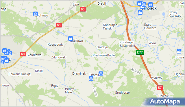 mapa Krajkowo-Budki, Krajkowo-Budki na mapie Targeo
