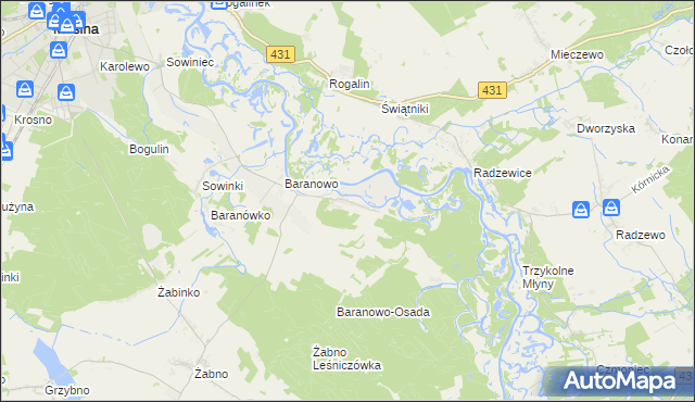 mapa Krajkowo gmina Mosina, Krajkowo gmina Mosina na mapie Targeo