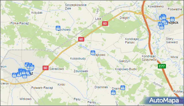 mapa Krajkowo gmina Raciąż, Krajkowo gmina Raciąż na mapie Targeo