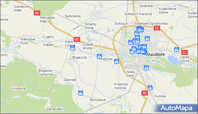 mapa Krasków gmina Kluczbork, Krasków gmina Kluczbork na mapie Targeo