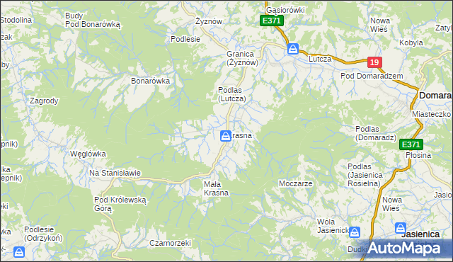 mapa Krasna gmina Korczyna, Krasna gmina Korczyna na mapie Targeo