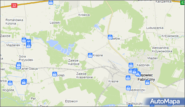 mapa Krasne gmina Rejowiec Fabryczny, Krasne gmina Rejowiec Fabryczny na mapie Targeo