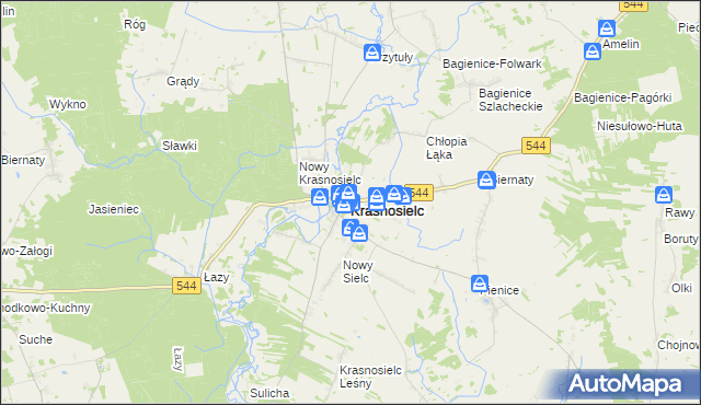 mapa Krasnosielc, Krasnosielc na mapie Targeo